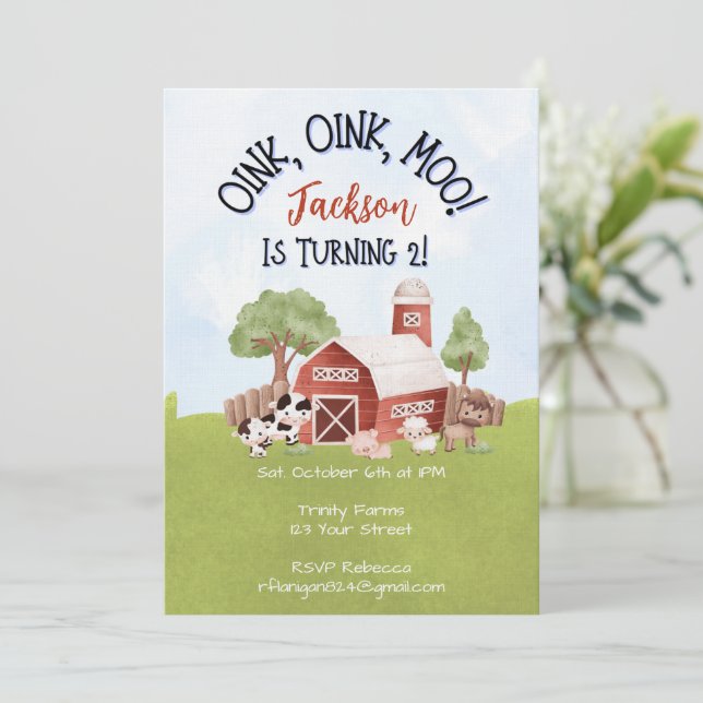 Farm Animal Barnyard Second Birthday Invitation (Debout devant)