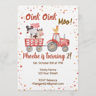 Farm Animal Barnyard Second Birthday Invitation