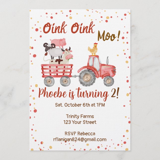 Farm Animal Barnyard Second Birthday Invitation (Devant)