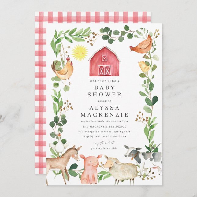 Farm Animals Baby Shower Invitation (Devant / Derrière)