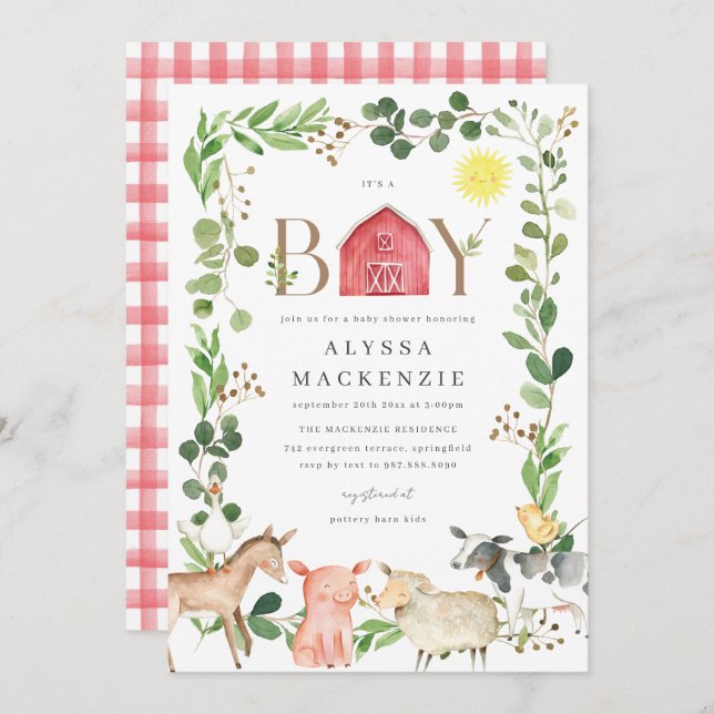 Farm Animals Baby Shower Invitation (Devant / Derrière)