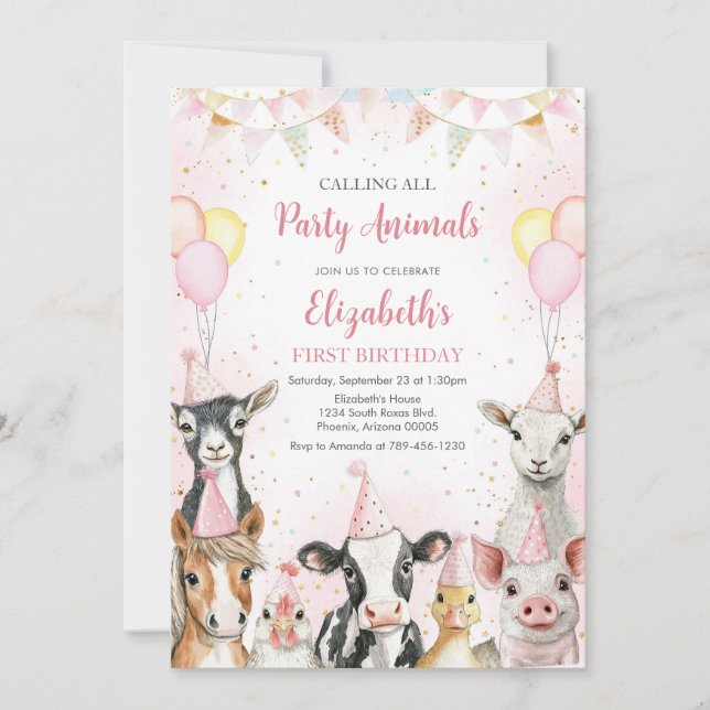 Farm Animals Birthday Invitation (Devant)