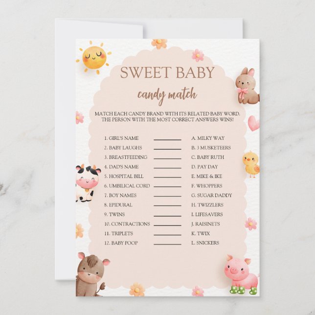 Farm Animals Sweet Baby Candy Match Carte de jeu (Devant)