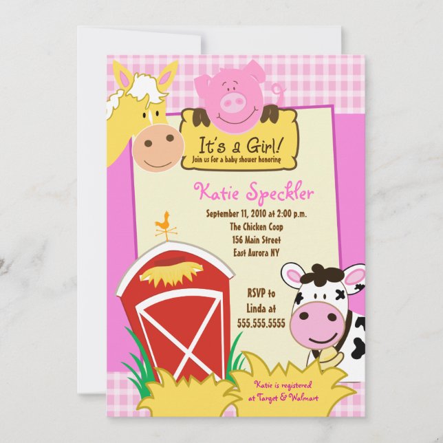 Farm Babies Girl #2 5x7 Baby shower Invitation (Devant)