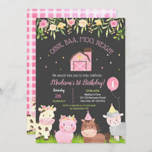 Farm Barnyard 1er anniversaire fêtes Invitations f
