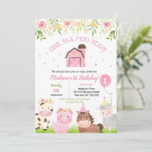 Farm Barnyard 1er anniversaire fêtes Invitations f
