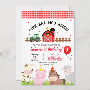 Farm Barnyard 1er anniversaire fêtes Invitations g