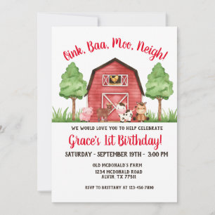 Farm Barnyard 1er anniversaire Invitation