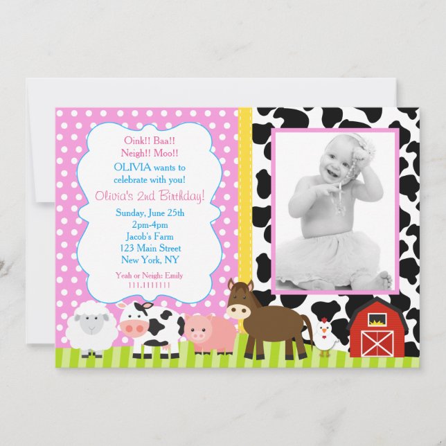 Farm Barnyard Invitations de fête d'anniversaire (Devant)