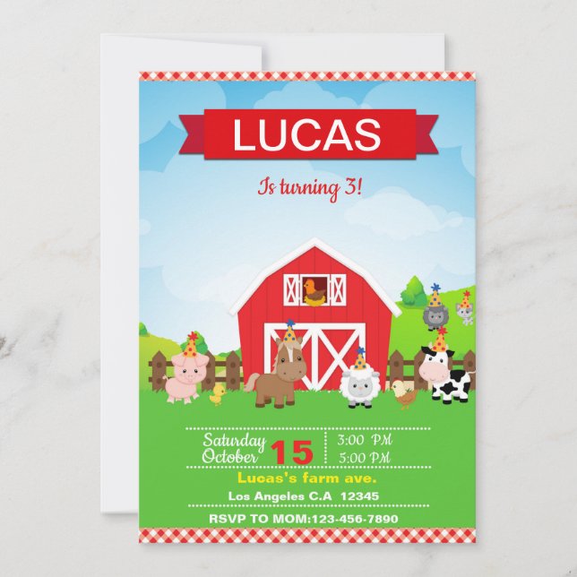 Farm birthday invitation for je vais (Devant)