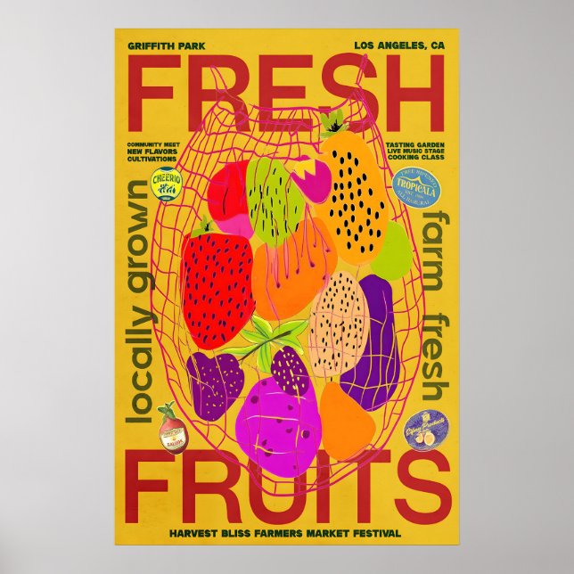 Farm Fresh Fruits Poster Retro Farmers Market (Devant)