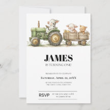 Farm Tractor Birthday Invitation | Barnyard Animal