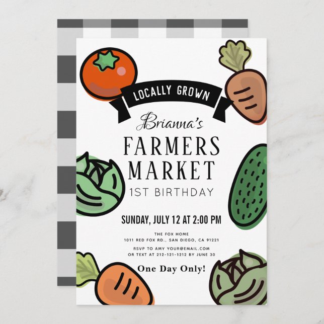 Farmers Market Chic 1er anniversaire Invitation (Devant / Derrière)