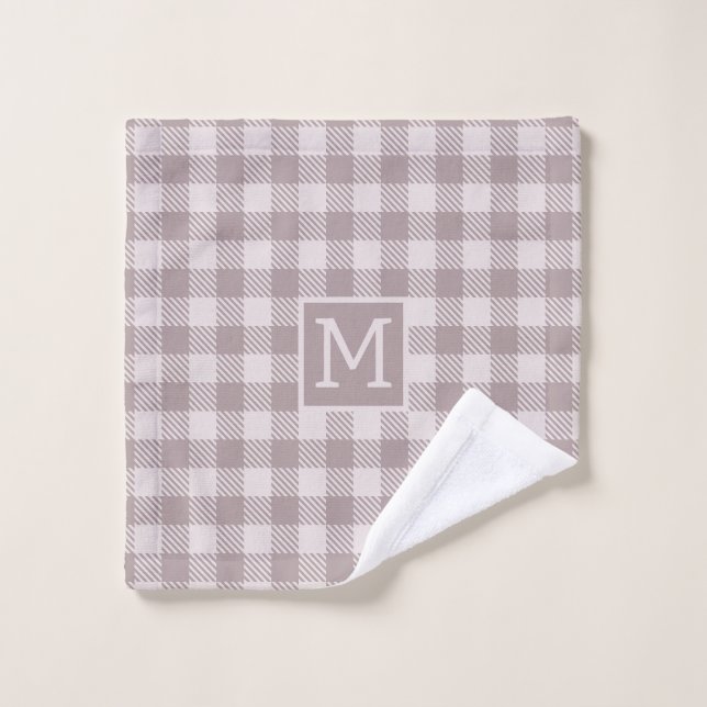 Farmhouse Buffalo Check Plaid Beige Monogramme (Gant de toilette)