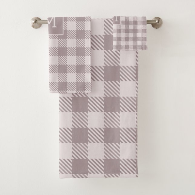 Farmhouse Buffalo Check Plaid Beige Monogramme (En situation)