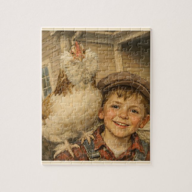 Farmhouse Gift Jigsaw Puzzle Boy with Chicken (Vertical)