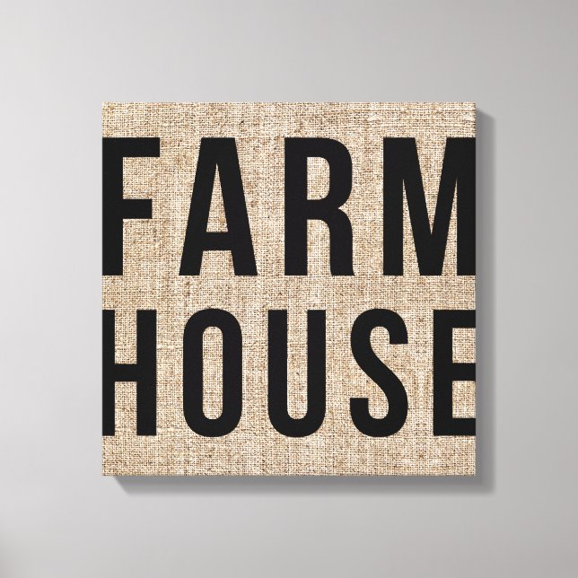 FARMHOUSE lettrage noir Toile de jute rustique (Recto)