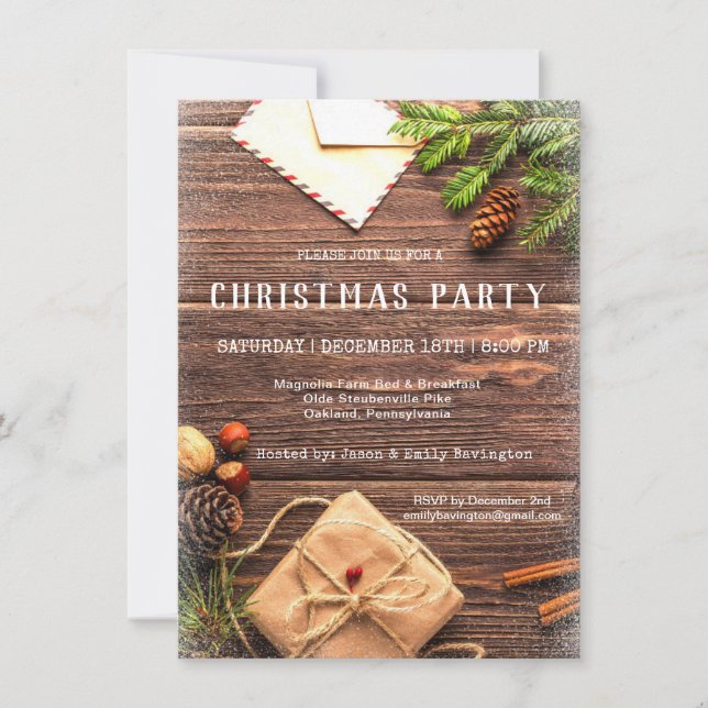 Farmhouse rustique Bois Noël Invitation (Devant)
