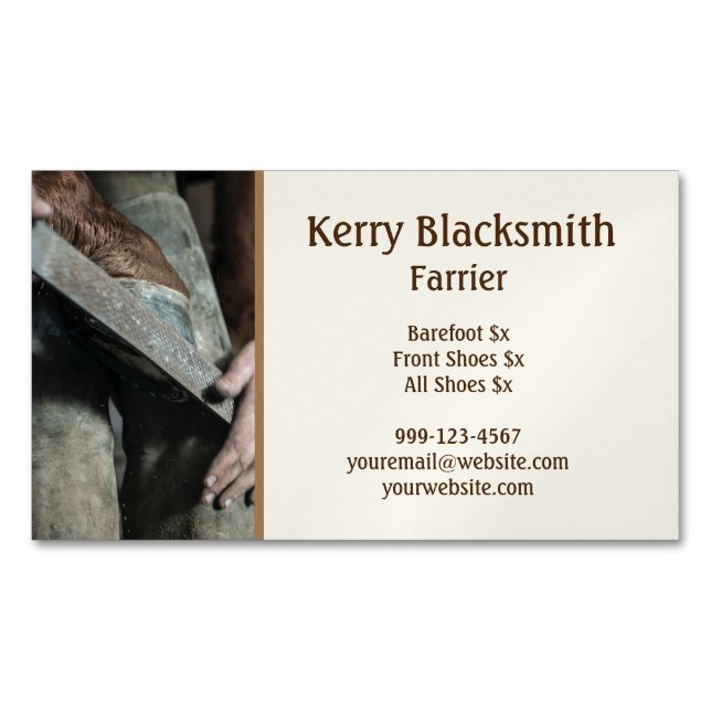 Farrier Horseshoe et Trim Carte de visite Magnet (devant)