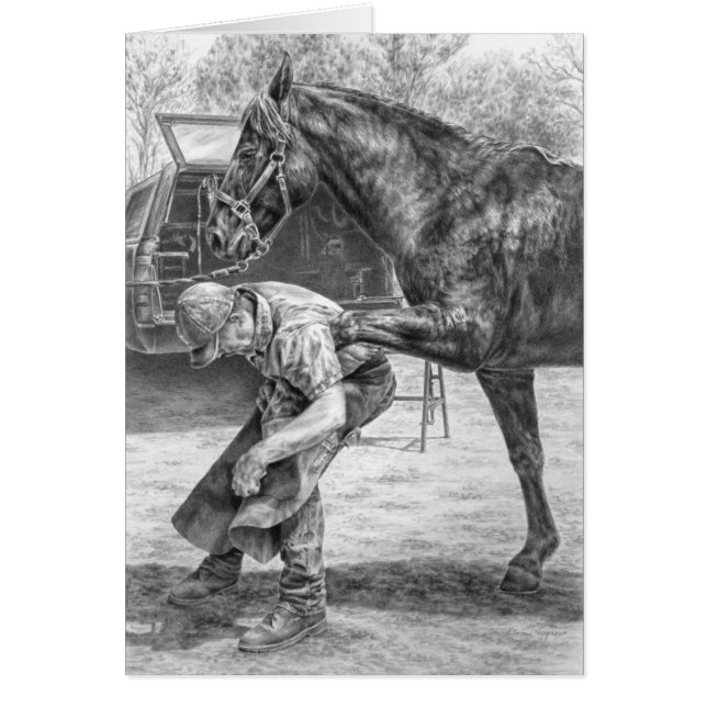 Farrier Trimming Horse Drawing by Kelli Swan (Devant)