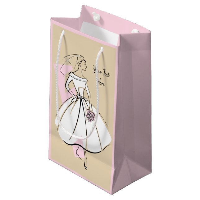Fashion Bride Neutral Texte sac cadeau petit rose (Devant Angle)