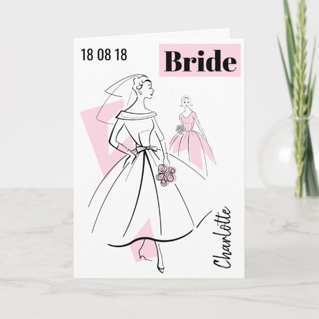 Fashion Bride rose Nom Date texte carte de voeux (Devant)