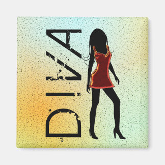 Fashion Diva en Red Dresser Custom Carré Magnets