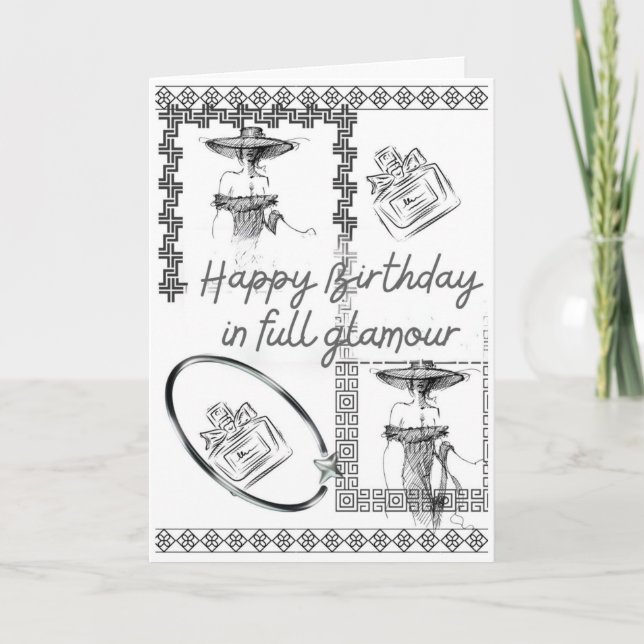 Fashion Glam carte d'anniversaire Elegant noir et  (Devant)