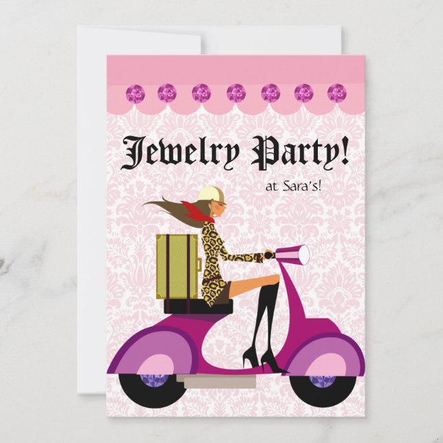 Fashion Party Invitation Scooter Femme rose Leopar (Devant)
