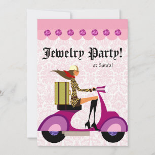 Fashion Party Invitation Scooter Femme rose Leopar