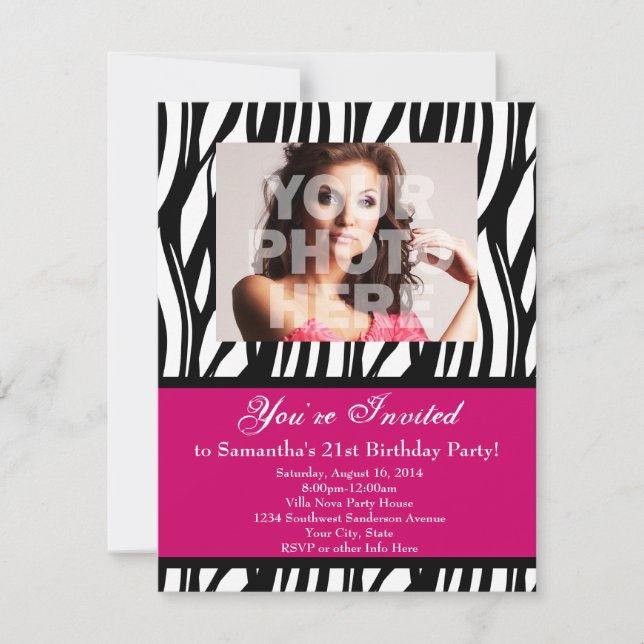Fashion Pink Zebra sur mesure Invitations (Devant)