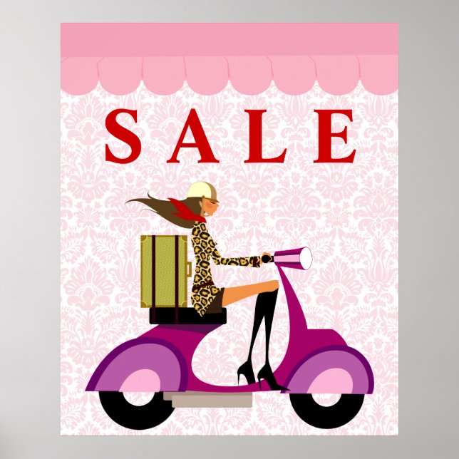 Fashion Poster Sale Scooter Woman Pink (Devant)