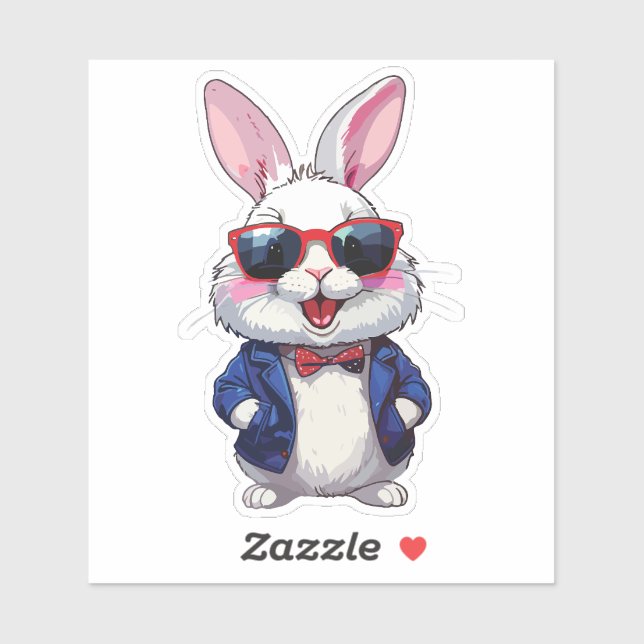 Fashionable Bunny Sticker with Bow and Jacket (Feuille)