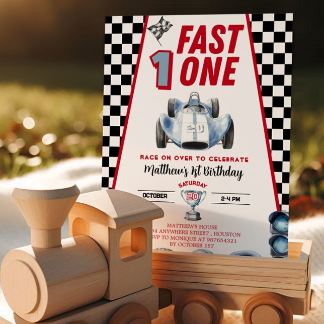 Fast One 1st birthday Boy Racing Car Invitation (Créateur téléchargé)