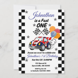 Fast One Boy's First Birthday Invitation Race Car