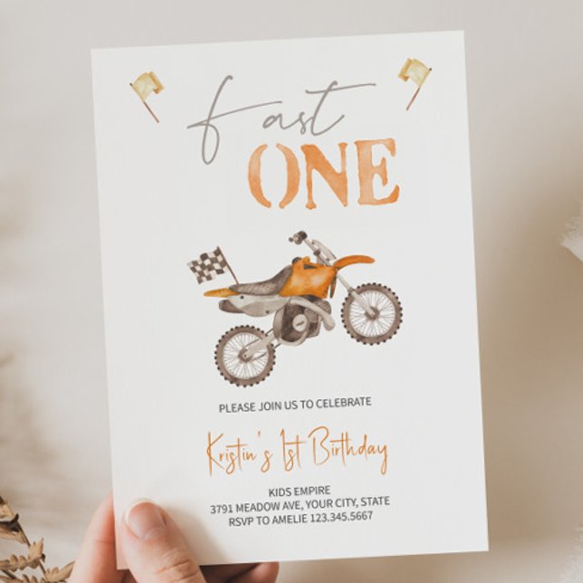 Fast ONE Orange Dirt Vélo Anniversaire Invitation (Créateur téléchargé)