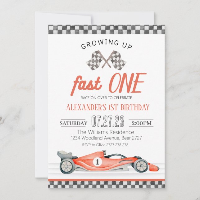 Fast One Race Car 1er Anniversaire Invitation Voit (Devant)