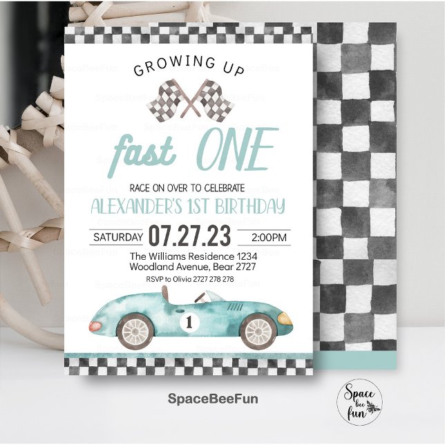 Fast One Race Car 1er Anniversaire Invitation Voit (ast one birthday,fast one invitation,race car invite,1st birthday invite,race car party,race car vin)
