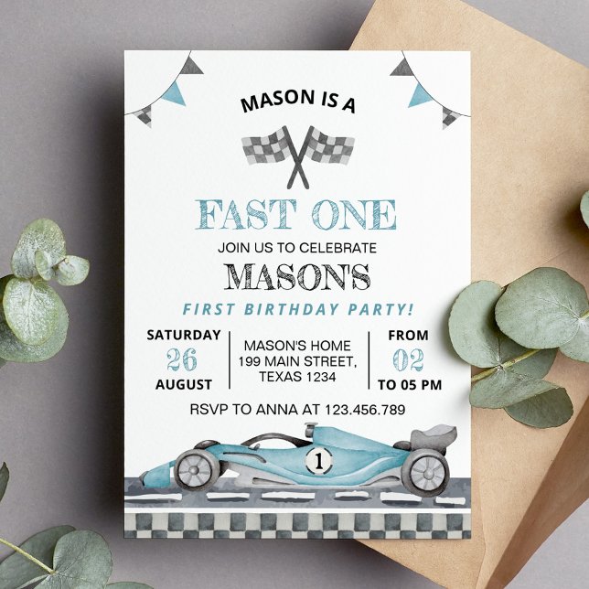 Fast One Race Car 1st Boy Birthday Invitation (Créateur téléchargé)