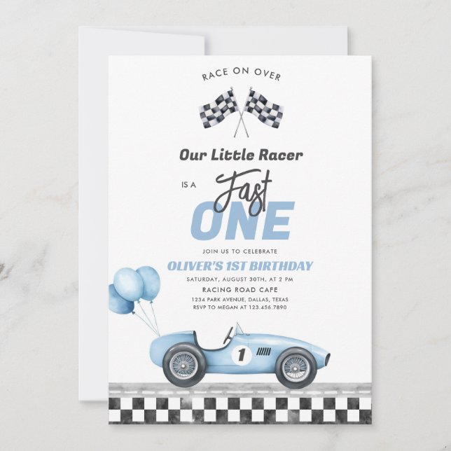 Fast One Race Car Boy 1st Birthday Invitation (Devant)