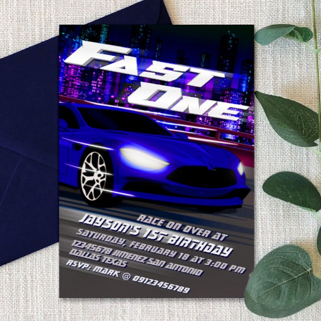 Fast One Racing 1er Anniversaire Invitation (Fast One - 1st Birthday Racing Boy Invitation)