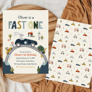 Fast One Racing Car Invitation Anniversaire