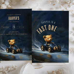 Fast One Racing Car Teddy Anniversaire Invitation