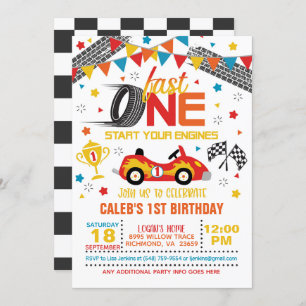 Fast One Racing First Birthday Invitation - Blanc
