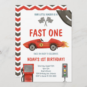 Fast One Red Race Car 1er Invitation anniversaire
