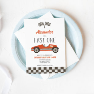 Fast One Red Race Car Invitation Anniversaire