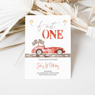 Fast ONE Retro Race Car Invitation Anniversaire