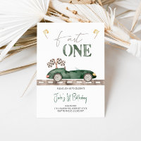 Fast ONE Retro Race Car Invitation Anniversaire