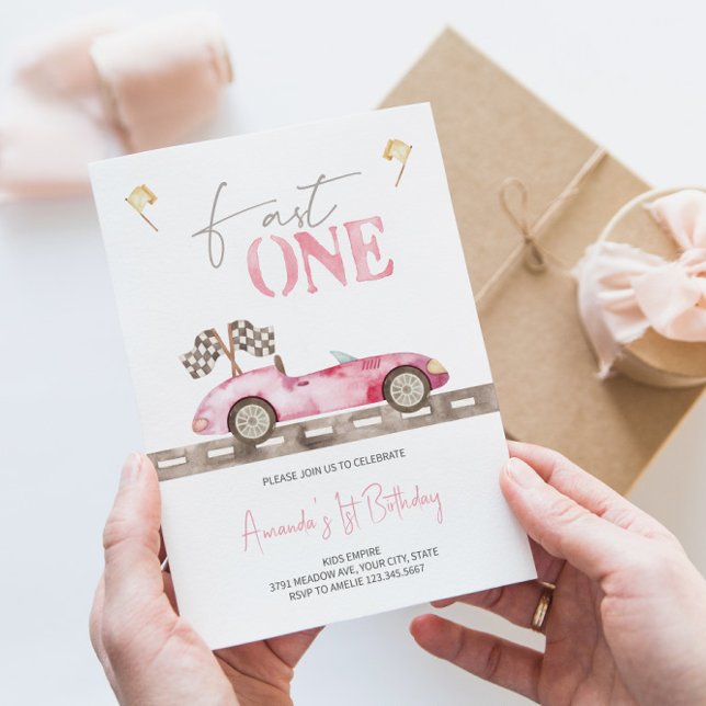 Fast ONE Retro Race Car Invitation Anniversaire (Créateur téléchargé)