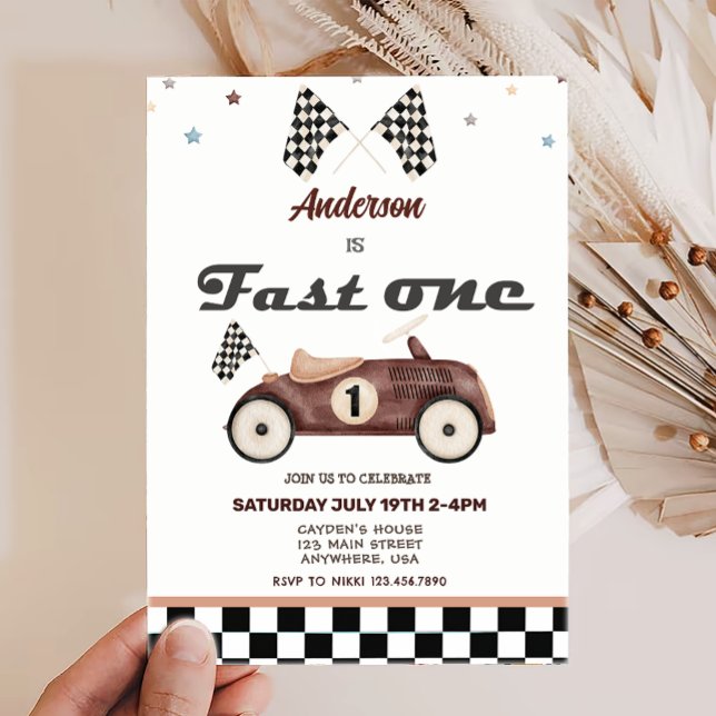 Fast One Vintage Cute Cars Invitations d'anniversa (Créateur téléchargé)
